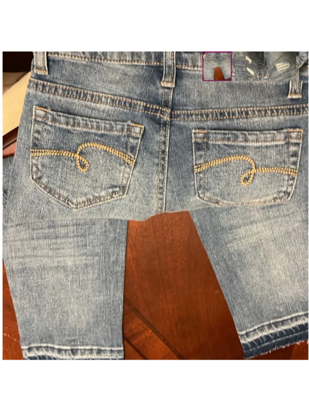 Justice Girls Jeans Size 7 High Rise Straight Leg Blue Distressed Frayed Hem